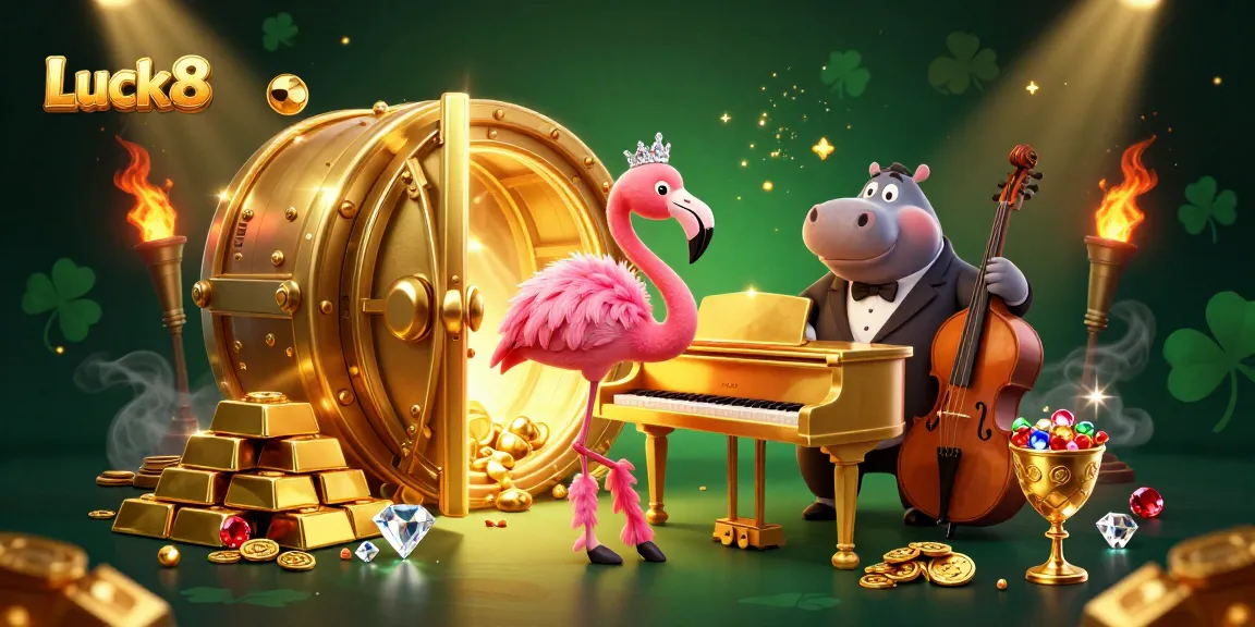 Experience thrilling entertainment with Luck8, as vibrant casino characters celebrate big wins.