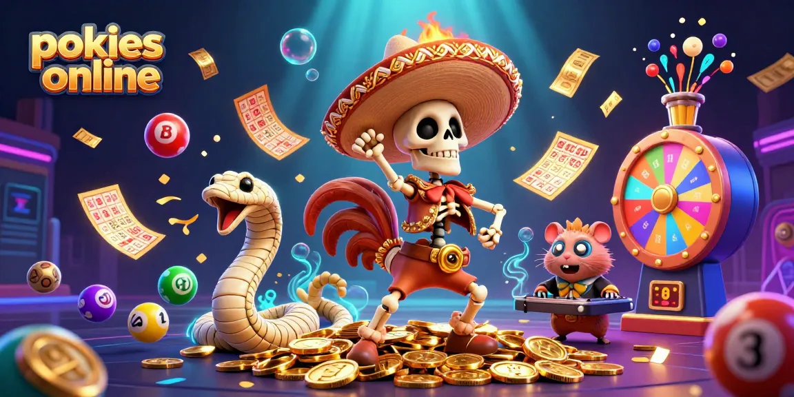 Experience thrilling pokies online with a vibrant 3D scene featuring dancing characters, jackpot elements, and colorful ball effects.