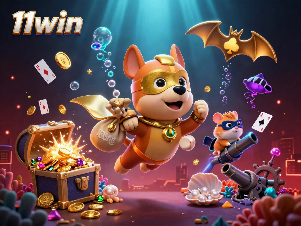 Experience thrilling gameplay with 11win's vibrant casino adventure featuring gold coins and playful characters.