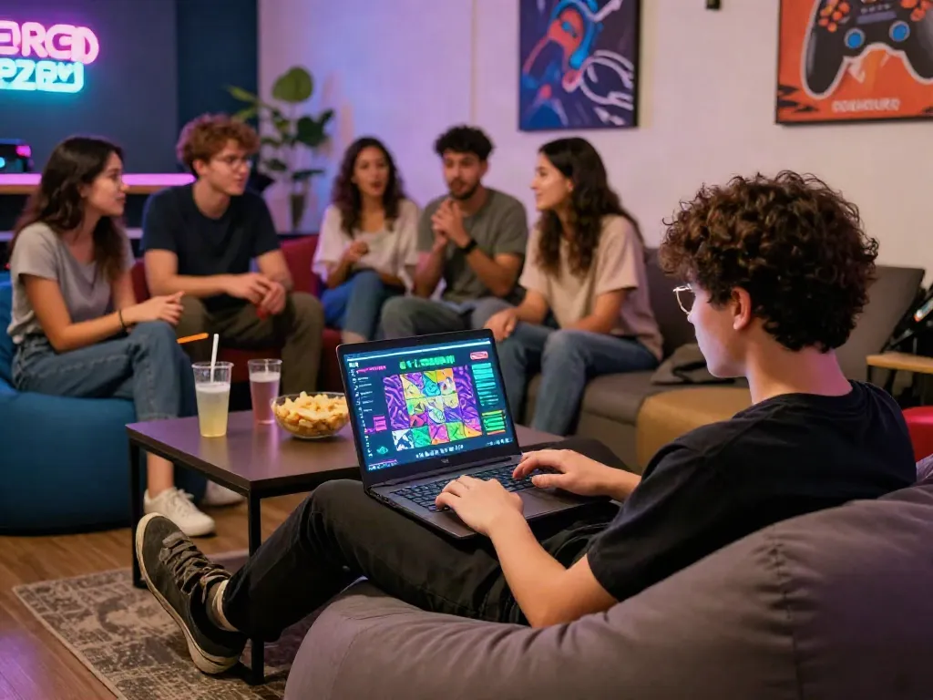 Engaged gamer at https://rokok88togel.com, enjoying patterns in a cozy lounge.