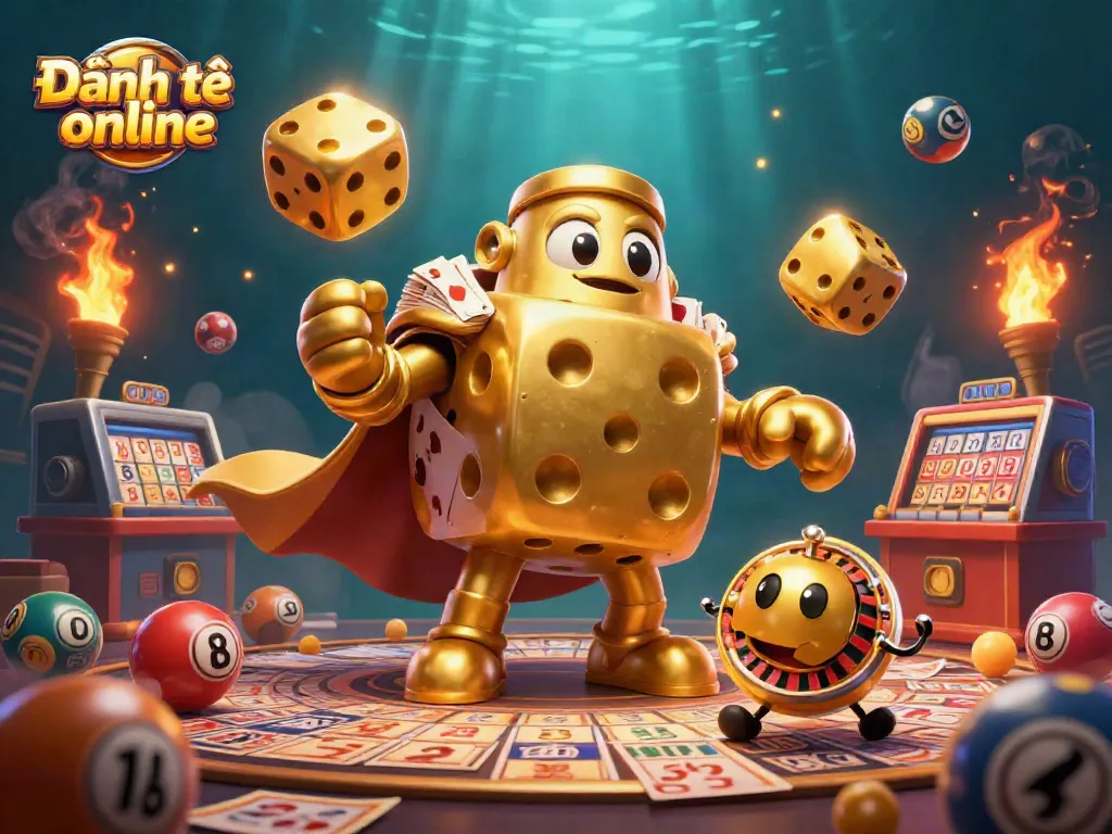 Engage in Đánh đề online with dynamic lottery elements and golden dice showcasing vibrant action.