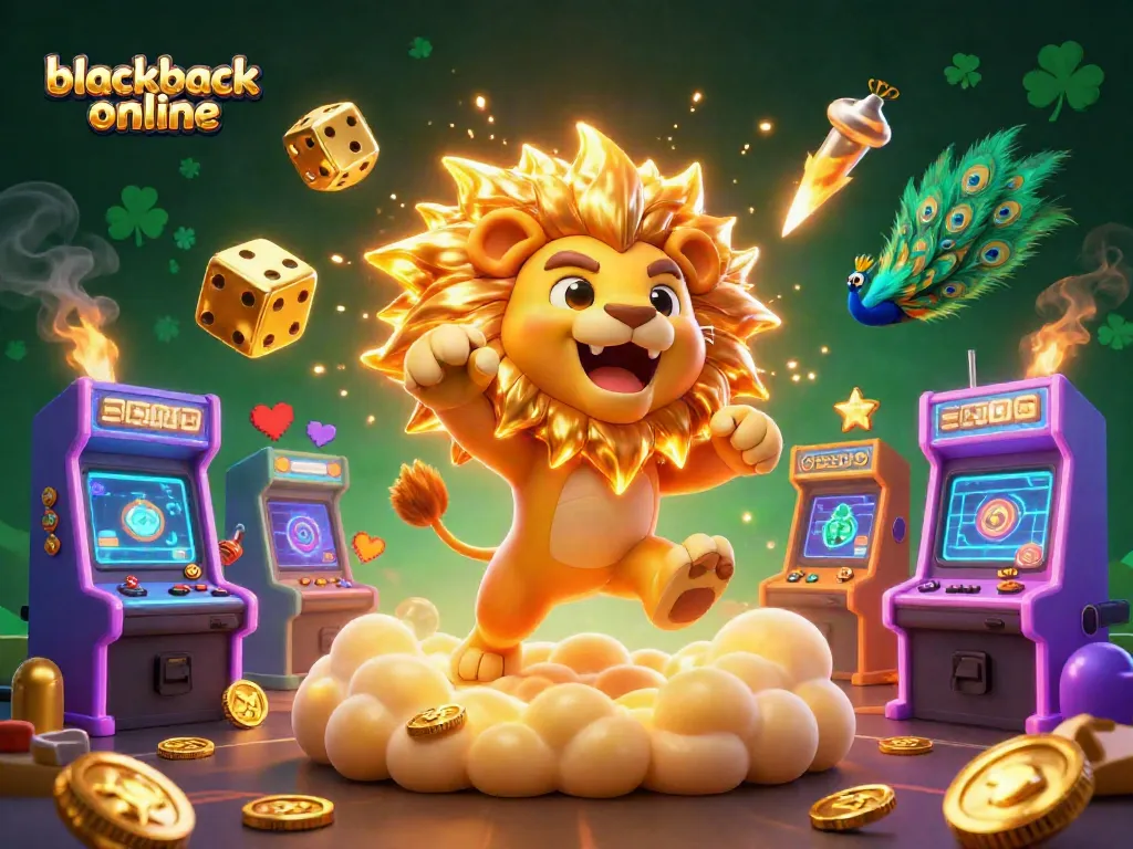 Juega blackjack en línea con un león 3D en un ambiente de casino lleno de detalles y energía.