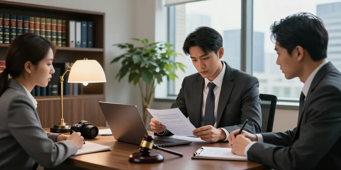 Read what he said; professional lawyer consulting client in a modern legal office.