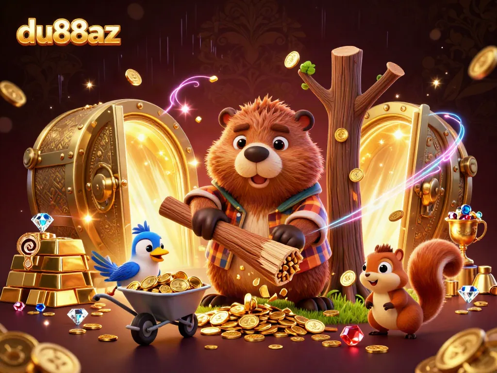 Experience thrilling gameplay at du88az with cartoon characters collecting golden coins amid jackpot riches.