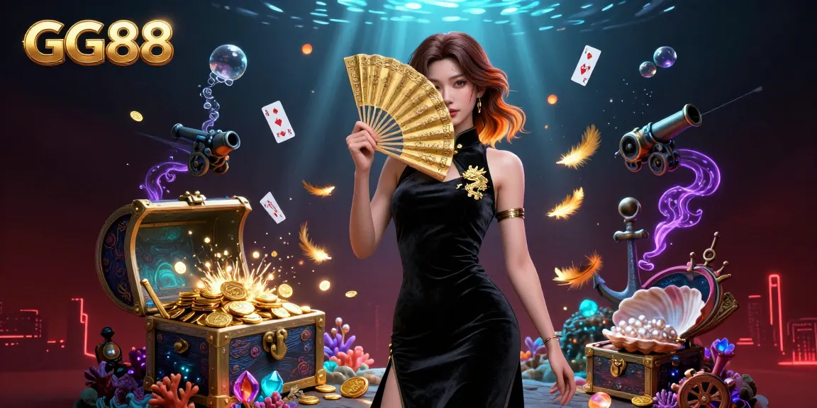 Engage in thrilling gameplay at GG88 with vibrant characters and casino elements amidst an enchanting scene.