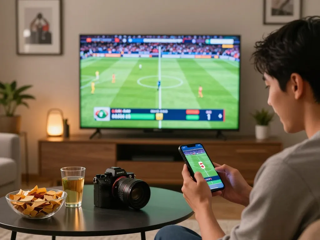 Engaging in live bets on kèo nhà cái 5 during a sports event in a cozy home setting