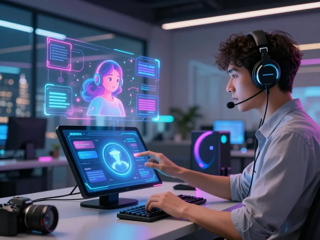 Person interacting with a spicy ai chatbot in a modern tech workspace.