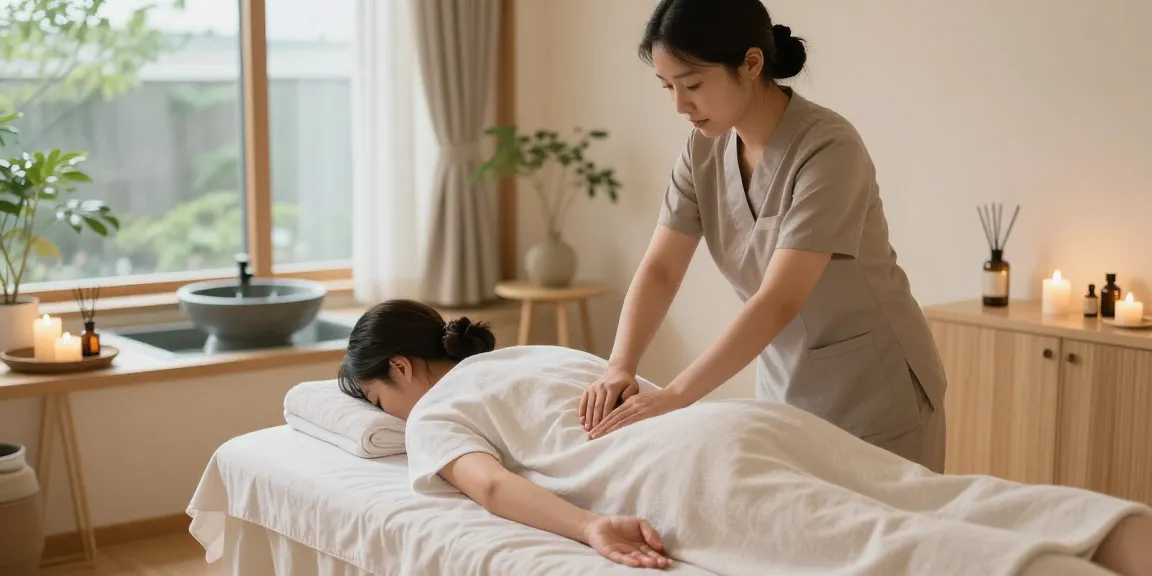 Relaxing 종로출장마사지 therapy session in a tranquil wellness studio environment.