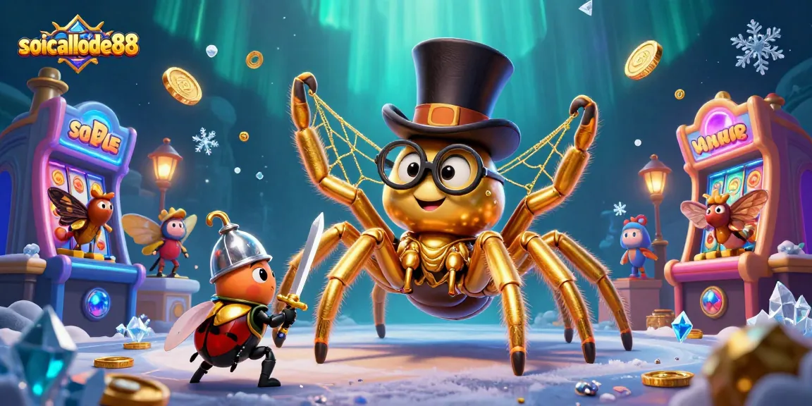 Experience the magic of soicaulode88 with a captivating 3D illustration of a tarantula and knight in a casino setting.