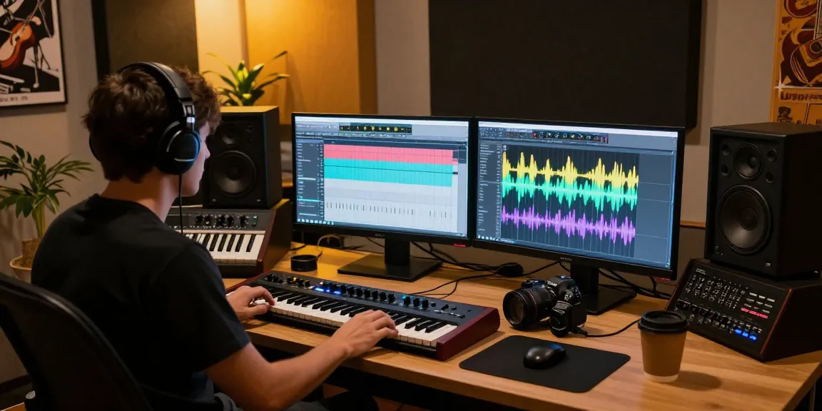 Audio engineer mixing music with Roland SC88 in a modern studio.