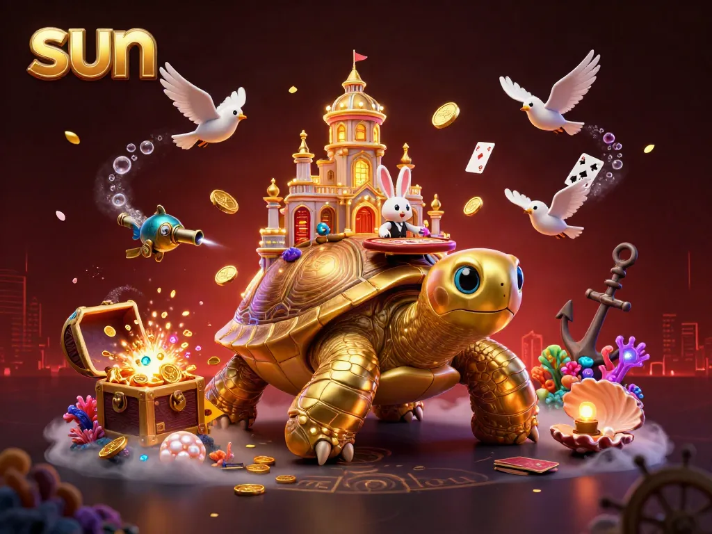Experience sun-themed gaming with a golden tortoise casino, rabbit dealer, and rich treasure explosions.