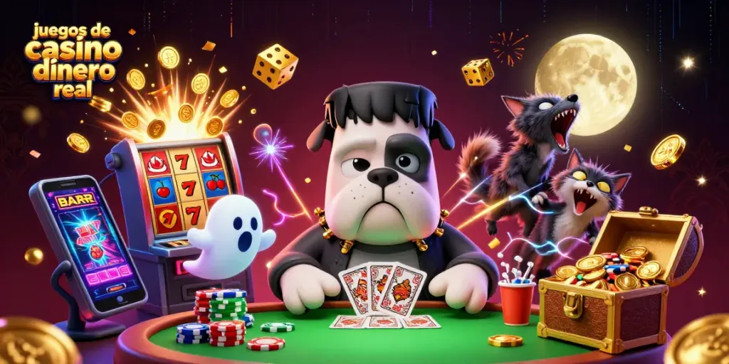 juegos de casino dinero real: monstruo y gato en escena dinámica con tragamonedas y premios