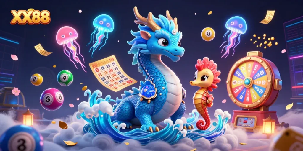 Engage with the thrilling XX88 atmosphere featuring a dragon, knight, and colorful game elements.
