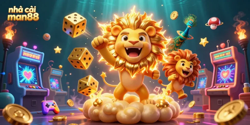Play and win at nhà cái man88 with a vibrant 3D casino illustration capturing excitement and fun!