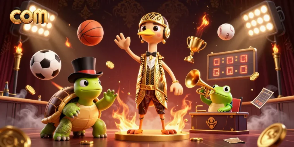 Bet on com as the turtle celebrates winning at a vibrant speakeasy amid sports action!