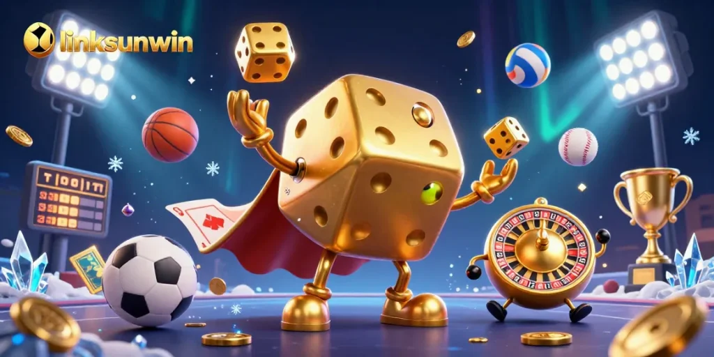Engage thrillingly with linksunwin through a dynamic sports betting scene filled with vibrant characters and elements.