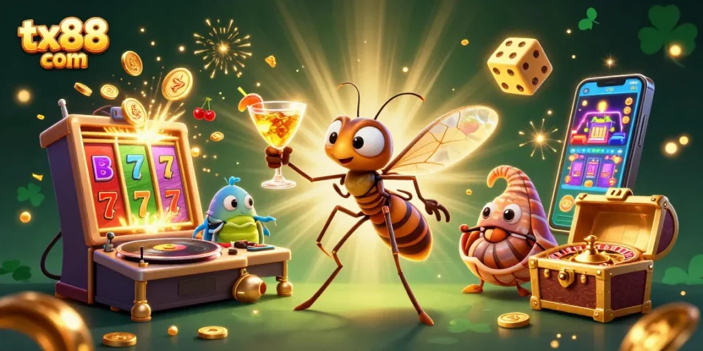 Experience the excitement of slot games with tx88 com's vibrant casino environment and dynamic characters.